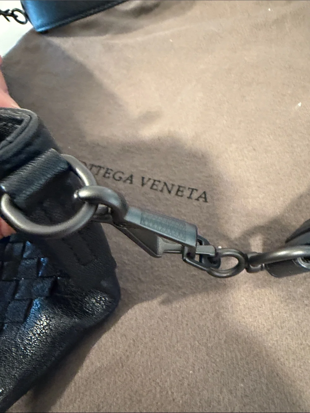 Bottega Veneta Men's Woven Leather Blue & Black Napa Intrecciato Bag